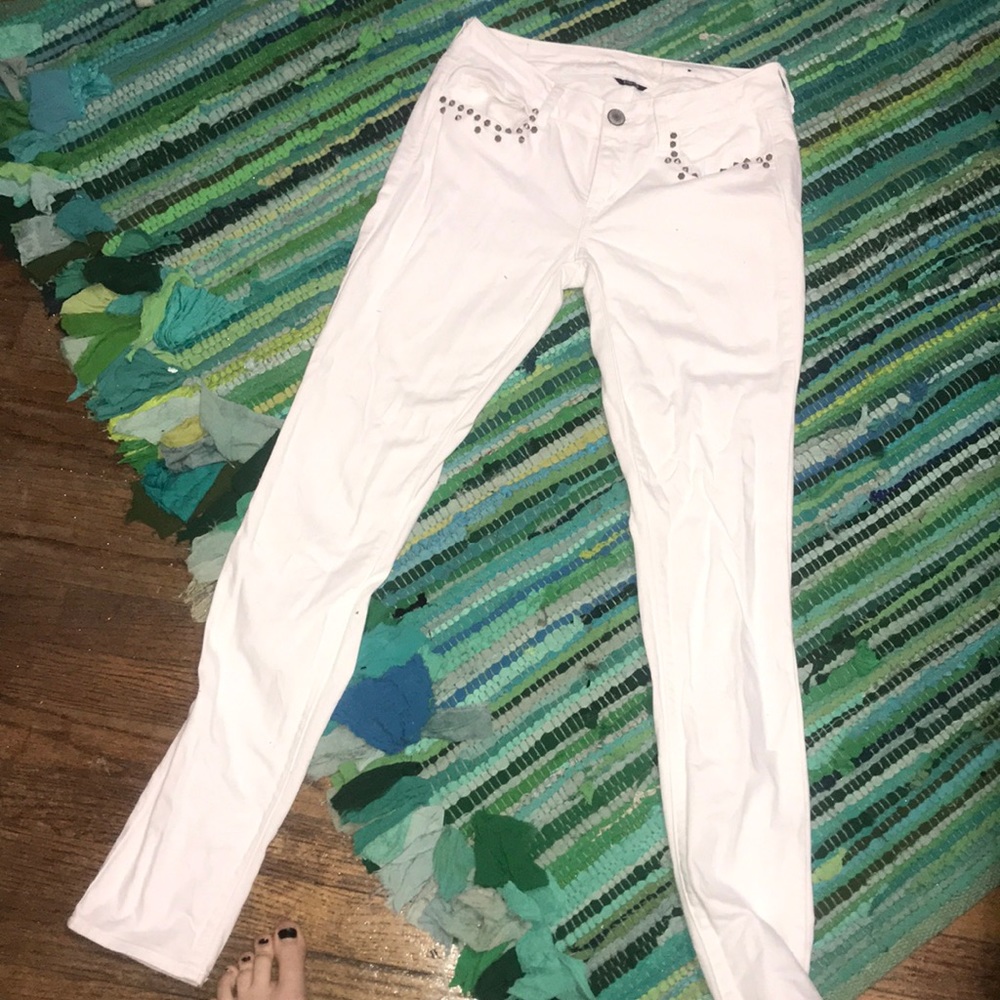 White studded jeans